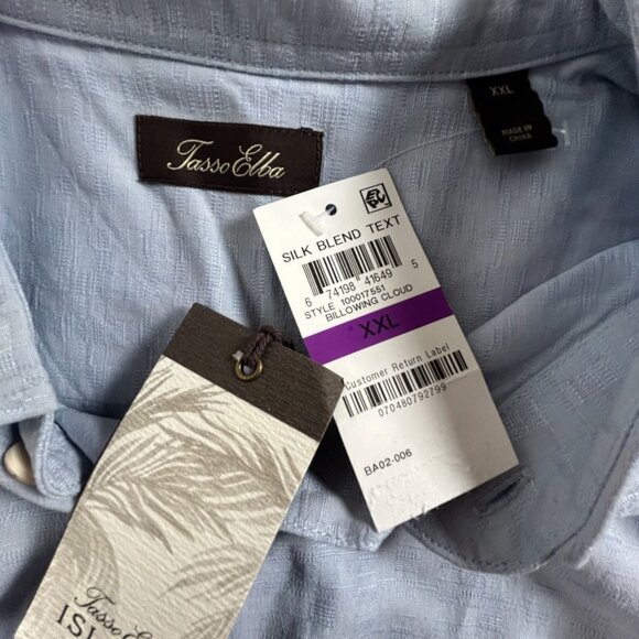 Tasso Elba Men Silk Blend Button Up Short Sleeve Shirt XXL Light Blue Casual New - Picture 3 of 7